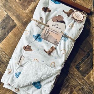 Cowboy-Themed Baby Blanket - White and Brown
